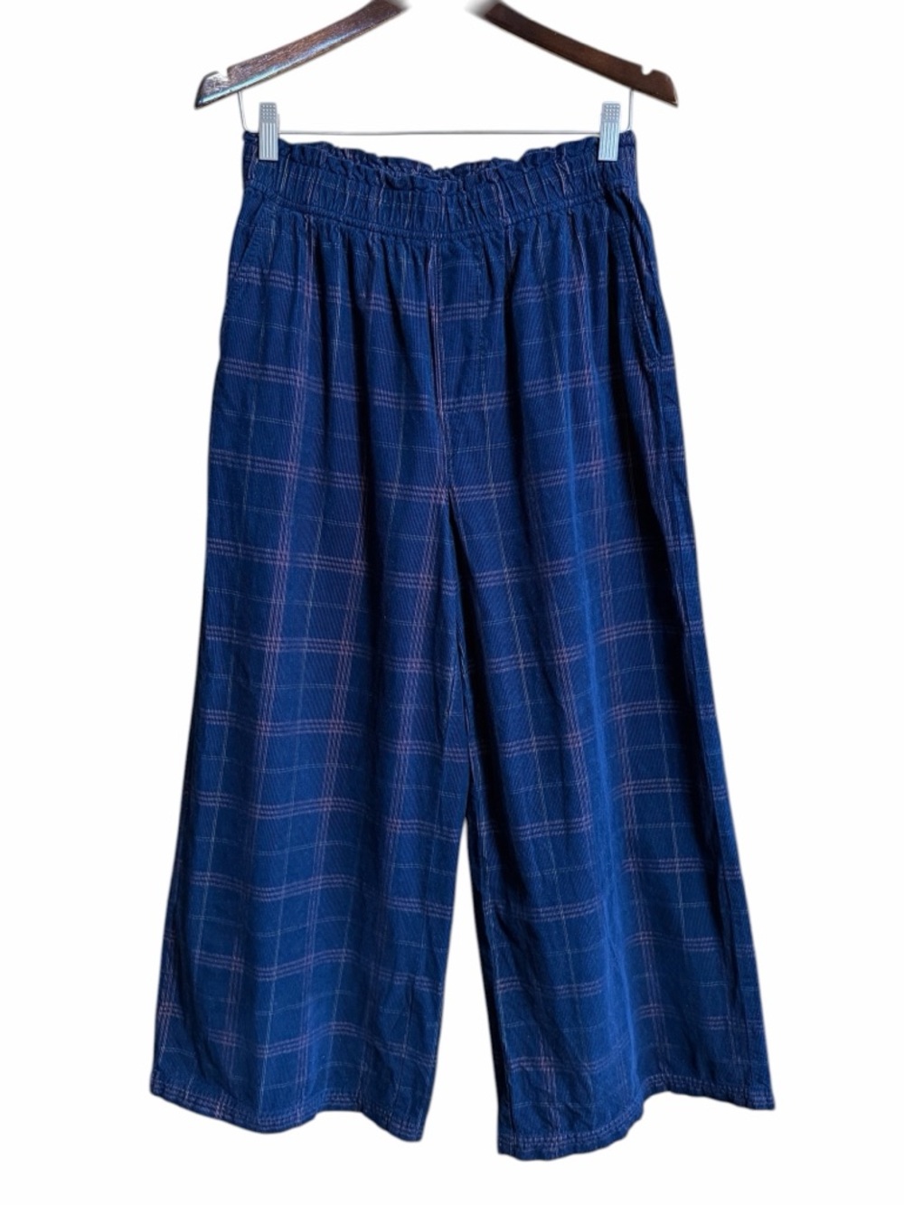 Madewell Corduroy Pull-On Wide-Leg Crop Pants in Windowpane Blue Multi Med #2178 - Picture 7 of 8